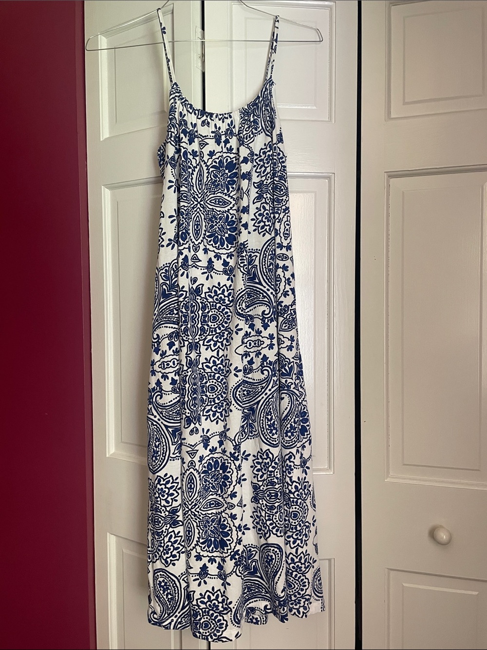 H&M White Maxi Dress with Navy Paisley Print